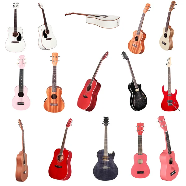 Conjunto de instrumentos musicais sob o fundo branco — Fotografia de Stock