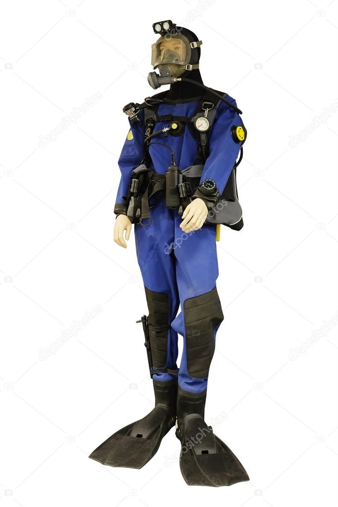 Mannequin is dressed in a blue diving suit