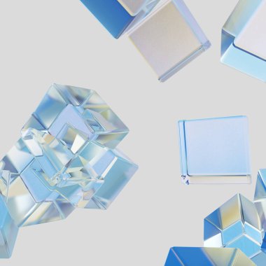 Buz küpleri. Buz yapısının soyut arkaplanı, 3B görüntüleme