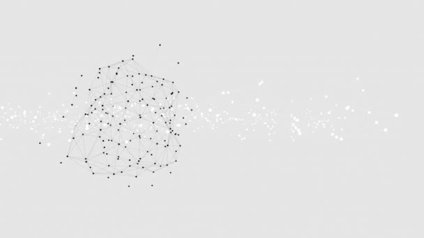 3D рендеринг абстрактного сплетения черно-белых геометрических фигур анимации. Connection веб-концепция. Цифровые, коммуникационные технологии Сетевой фон с движущимися треугольниками, линиями и точками. — стоковое видео