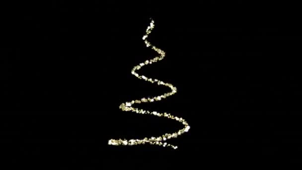 Goldglitzernde Lichtwellenspirale. Golden magic twirl Weihnachtsbaum aus glitzernden Sternenfunkeln auf schwarzem Hintergrund — Stockvideo