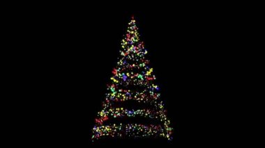 Altın parıltılı ışık sarmalı. Siyah arka planda parıldayan yıldızlı altın sihirli Noel ağacı