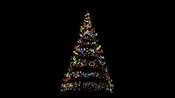 ゴールドグリッターライトトレイルスパイラル。金色の魔法のツリー黒の背景に輝く星の輝きのクリスマスツリー — ストック動画