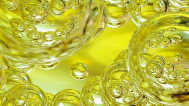 Beyaz arka planda izole edilmiş baloncuk yağı ya da serum. 3B görüntüleme