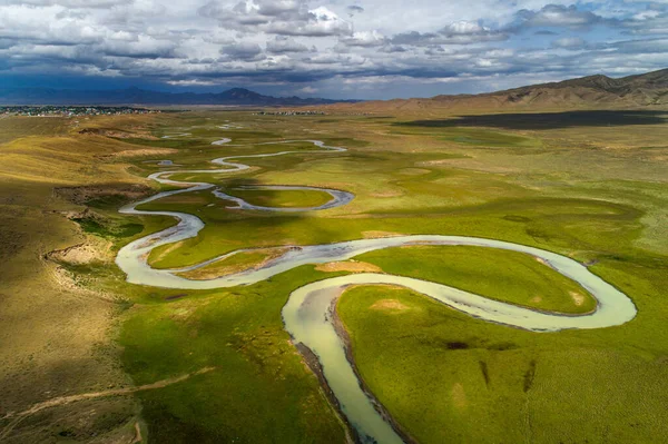 Winding River Valley Bird Eye View — стоковое фото