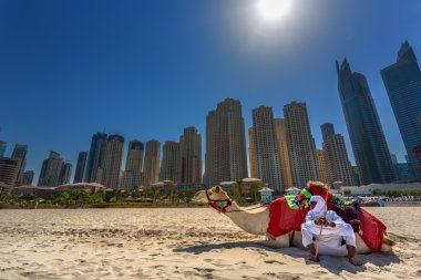 Dubai, Birleşik Arap Emirlikleri - 11 Ekim: Bedevi Jum plaj deve ile
