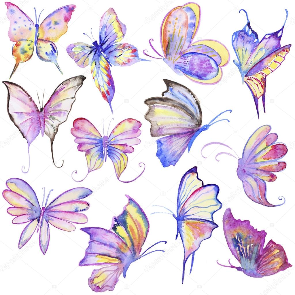 collezione di farfalle disegnate a mano foto stock collezione di farfalle disegnate a mano foto stock