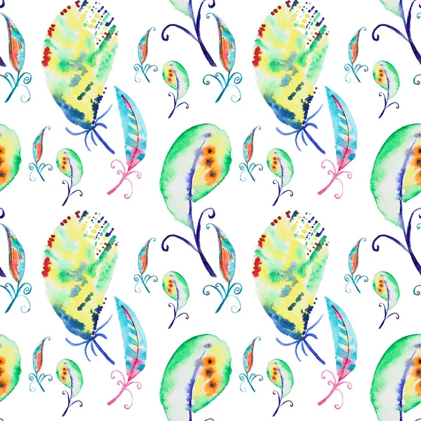 羽と水彩のパターン — ストック写真