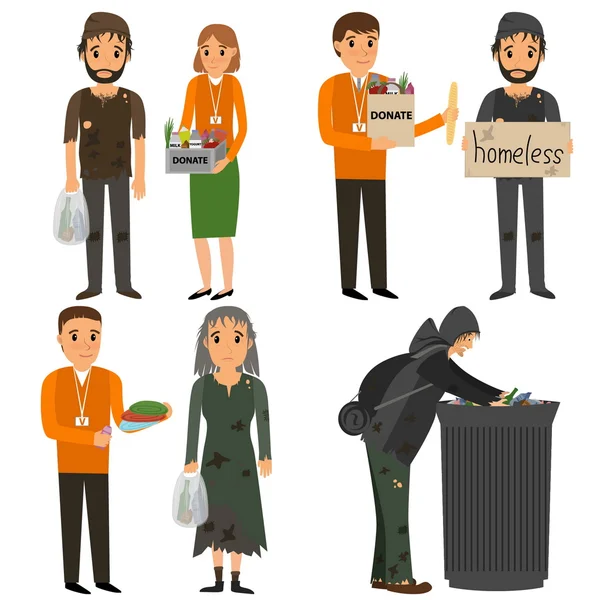 Volunteer and homeless — Stock Vector