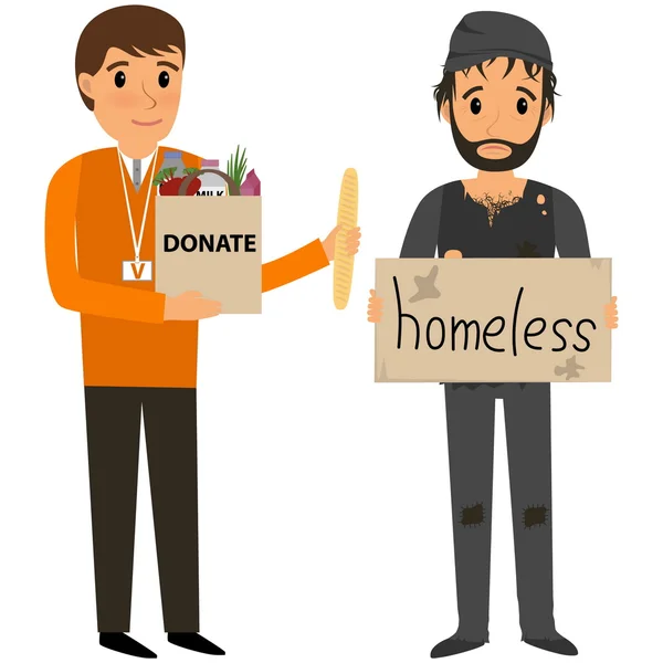 Volunteer and homeless — Stock Vector