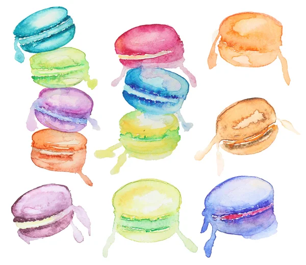 Conjunto de macaroons aquarela — Fotografia de Stock