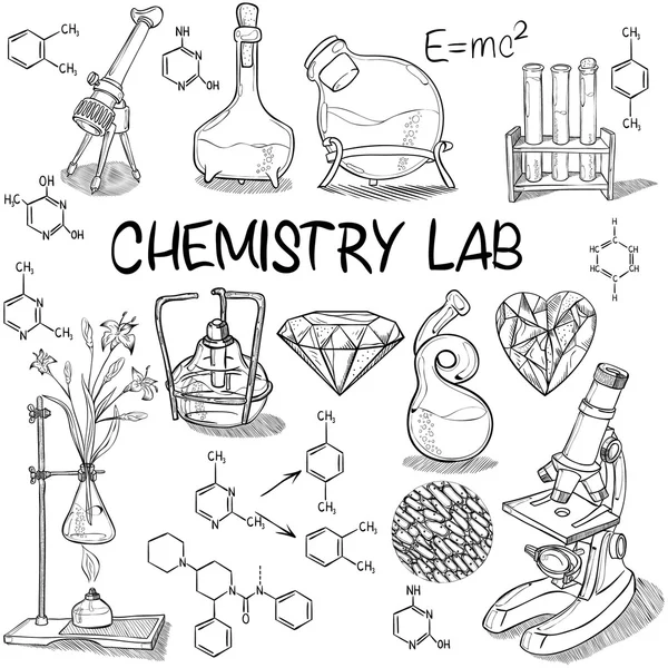 Juego de bocetos de laboratorio de química — Archivo Imágenes Vectoriales