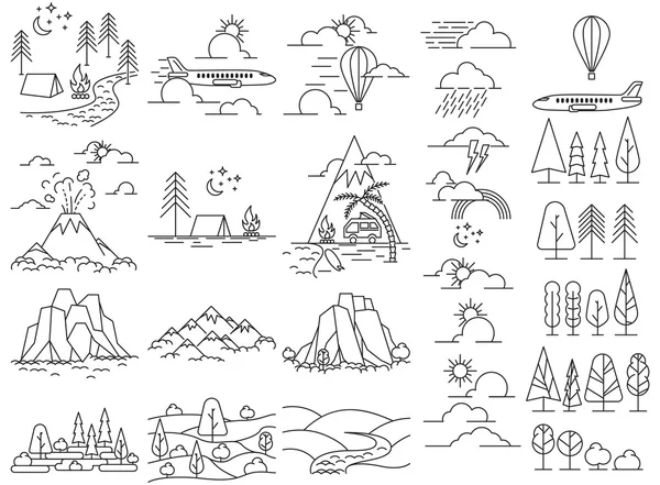 Naturaleza línea icono paisajes — Vector de stock