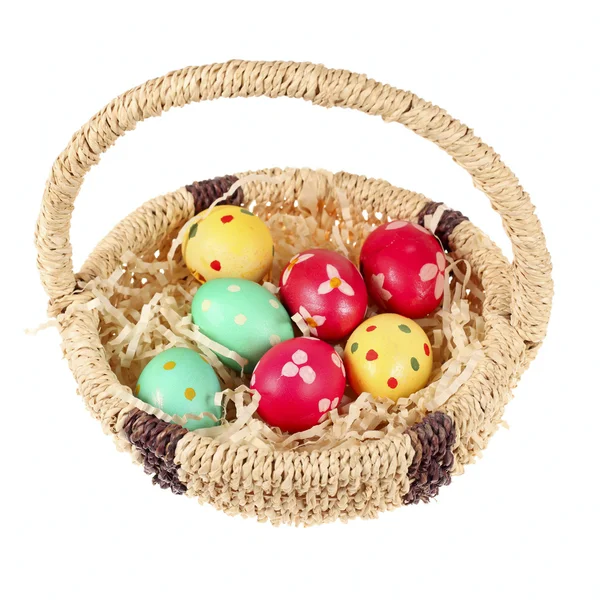 Cesta de huevos de Pascua coloridos —  Fotos de Stock