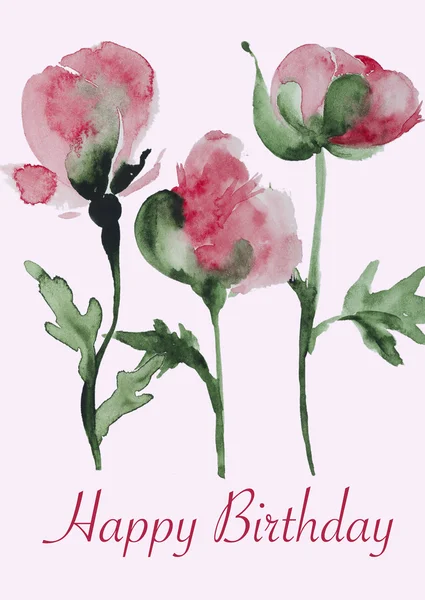 Handpainted watercolor peony flower card — Stock Photo, Image