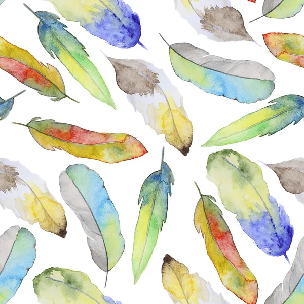 Watercolor pattern with feathers — Stock Photo, Image