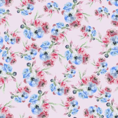 Watercolor Eustoma flower pattern