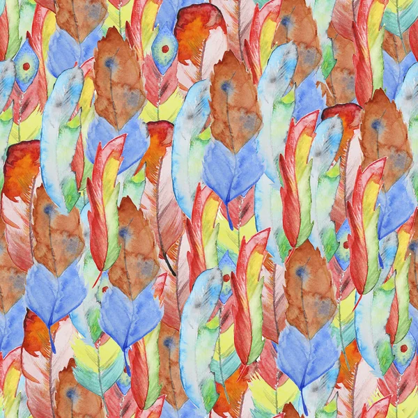 Seamless watercolor pattern with feathers — Stock Photo, Image