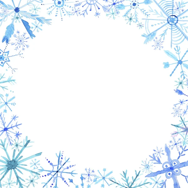Aquarell Schneeflocken Rahmen — Stockfoto