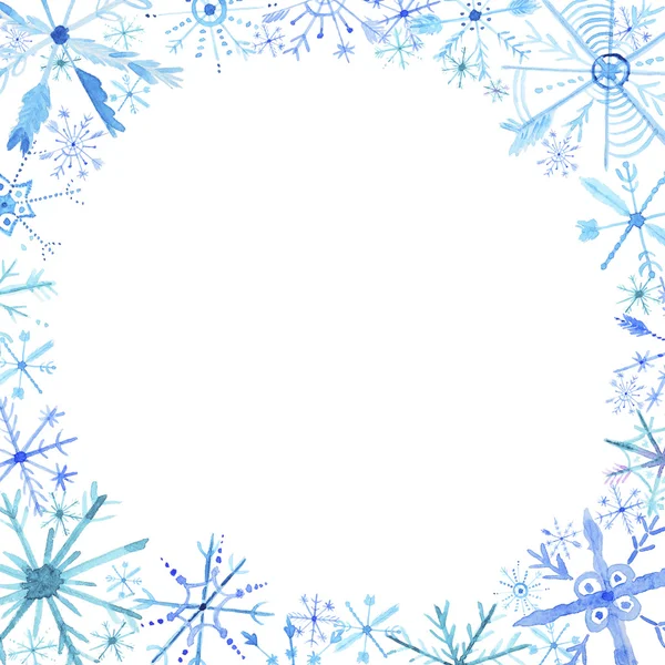 Watercolor snowflakes frame — Stock Photo, Image