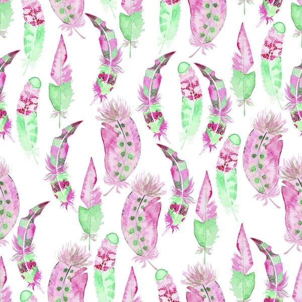 Watercolor pattern with feathers