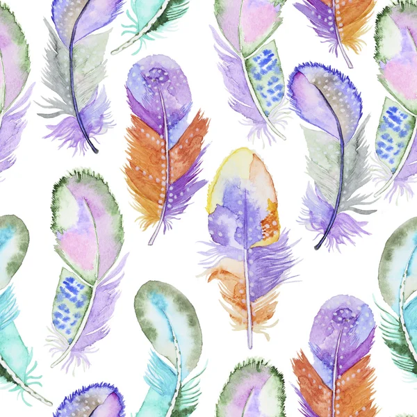 Watercolor pattern with feathers — Stock Photo, Image