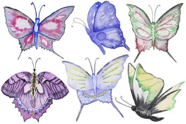 Zbiór akwarela motyl — Zdjęcie stockowe