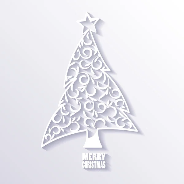 White Christmas Tree on White Background, Flat Design. — Stock Vector