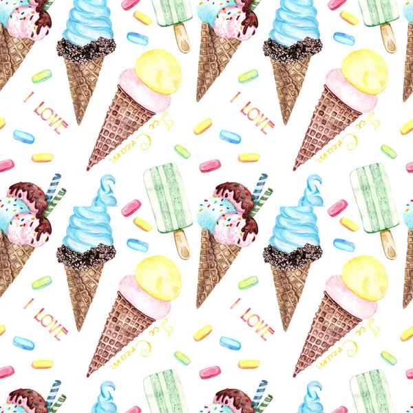 Watercolor pattern with ice cream