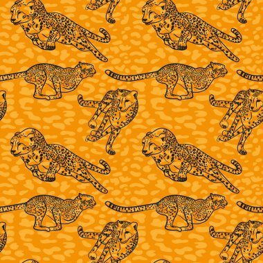 Renkli vahşi hayvan baskısı. Turuncu leopar ile kusursuz desen.