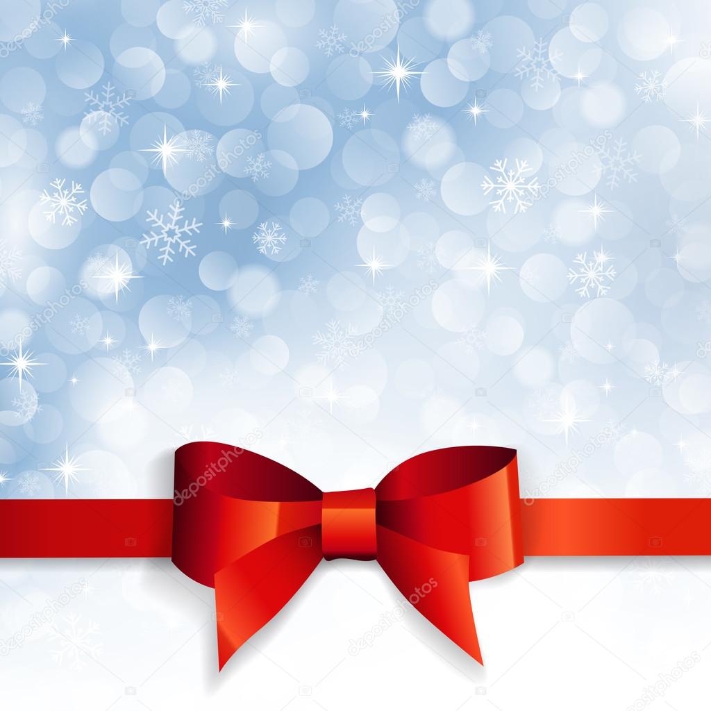 red bow on a background snowflakes