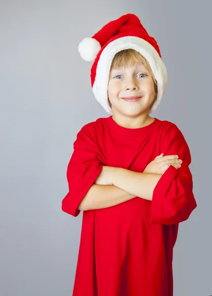 Αγόρι με καπέλο santa — Φωτογραφία Αρχείου