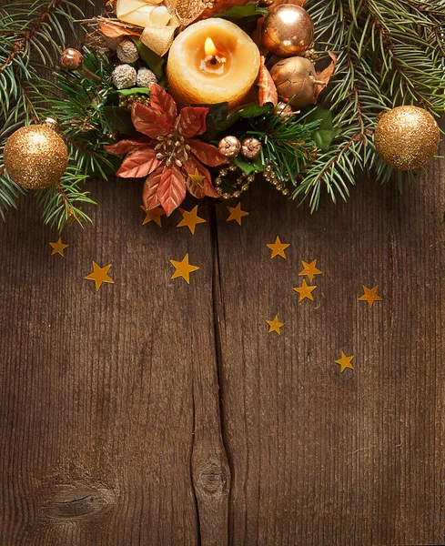 Christmas border on on wooden plank. — Stock Photo, Image