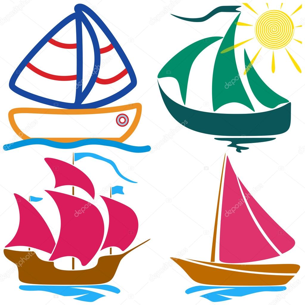 Disegno infantile di set barca a vela Eps10 grafica vettoriale — Vettoriali di LukAlex
