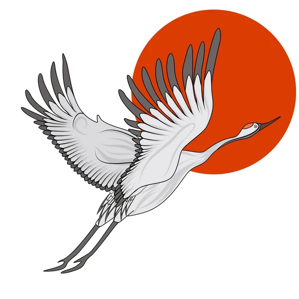 Flying Kraan Japanse Stijl Vector Illustratie Eps — Stockvector