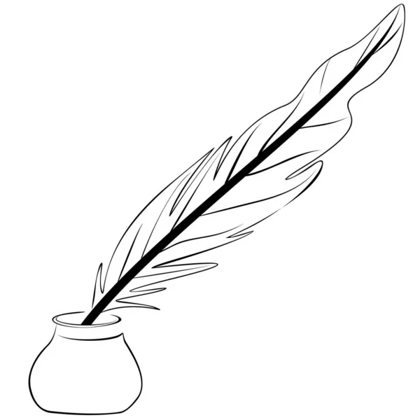 Pluma Pluma Dibujo Línea Tintero Vector Ilustración Eps — Vector de stock