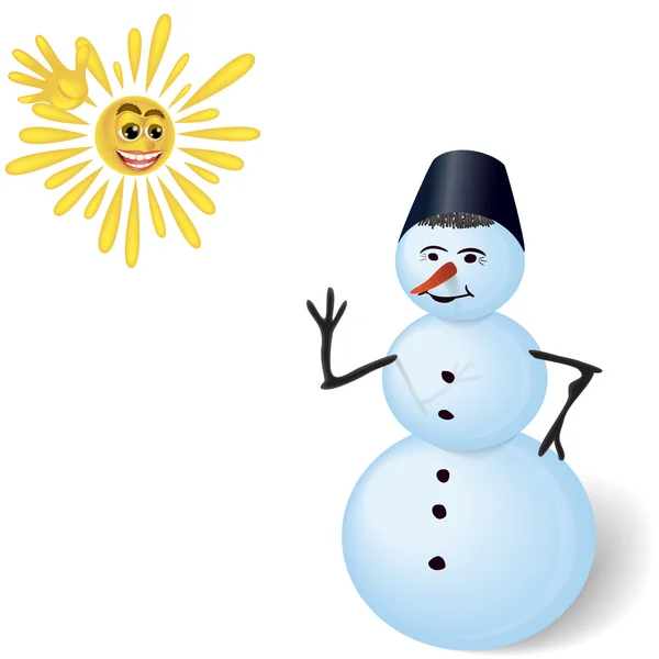 Hombre de nieve y sol . — Vector de stock