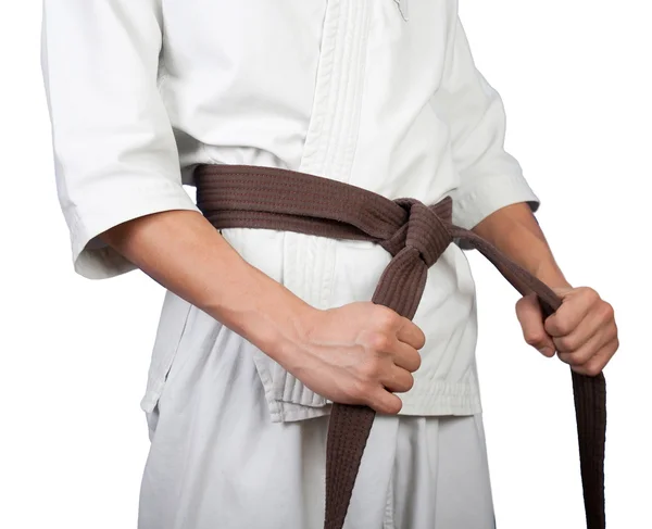 White kimono belt edge in hands — Stock Photo, Image