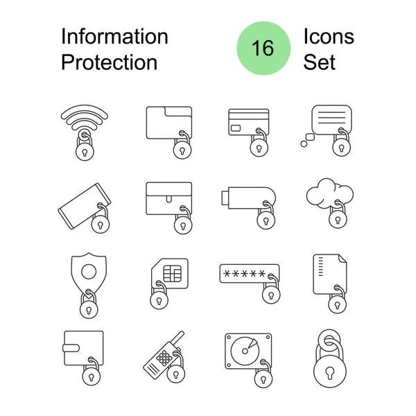 Ensemble Icônes Vecteur Protection Information — Image vectorielle