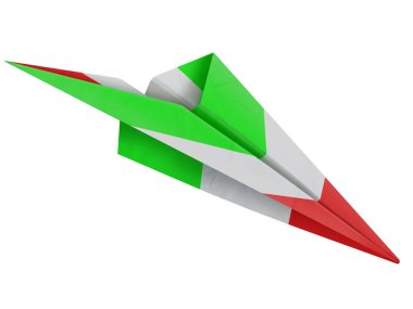 İtalya bayrağı taşıyan kağıttan bir uçağın 3D çizimi