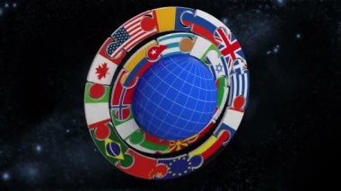 Gezegenin halkalarından Birleşik Devletleri'nin bayrakları ile yere