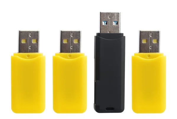 Unidades flash USB amarelo e preto — Fotografia de Stock