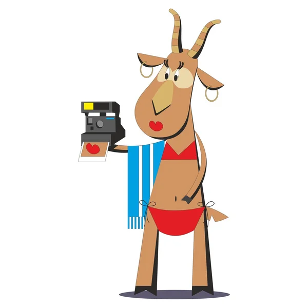 Koza w kostiumie kąpielowym Dokonywanie selfie — Wektor stockowy