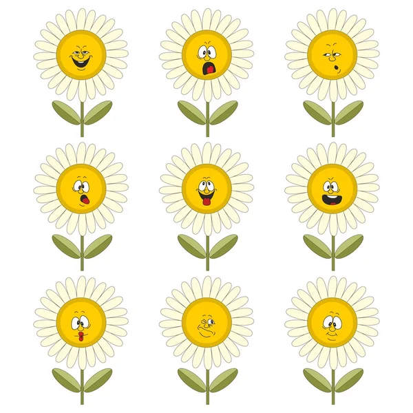 Grappige bloemen met verschillende emoties — Stockvector