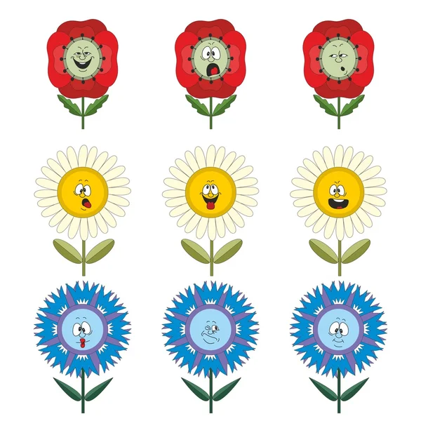 Funny flowers with different emotions — Stock Vector