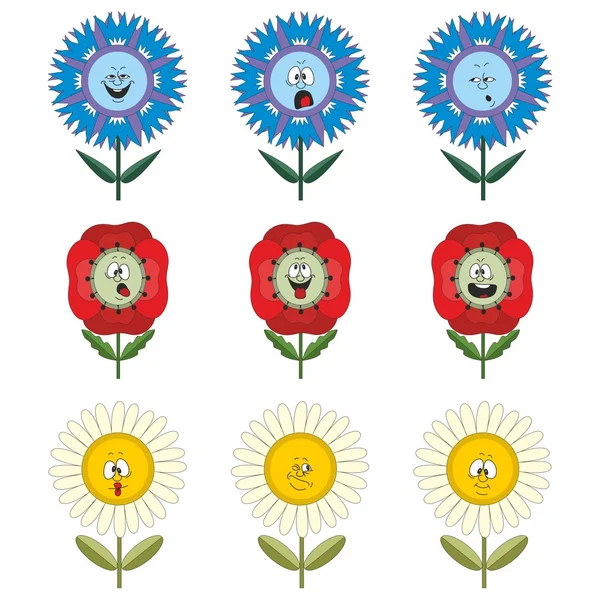 Смешные цветы с разными эмоциями — стоковый вектор