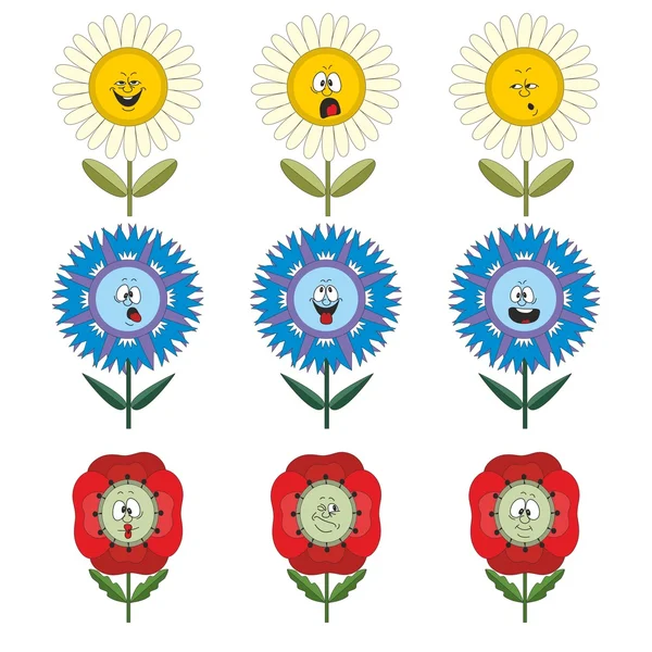 Смешные цветы с разными эмоциями — стоковый вектор