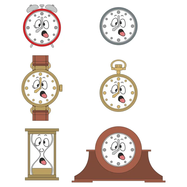 Cartoon funny clock face smiles — Stock Vector