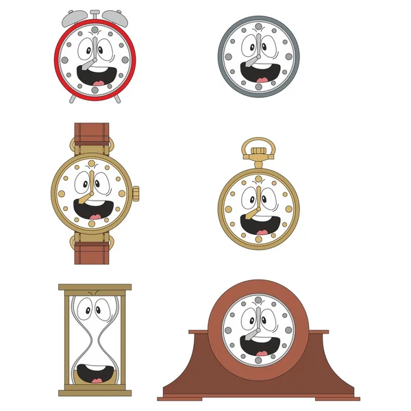 Cartoon smiling clock face smiles — Stock Vector