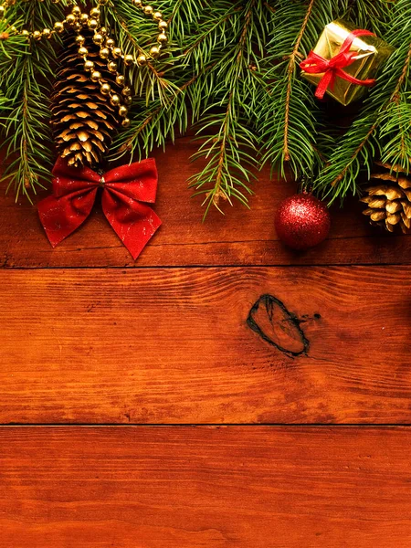 Albero Pino Sfondo Natalizio Decorazioni Legno Dof Poco Profondo — Foto Stock